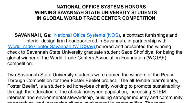 National-Office-Systems-Honors-Winning-Savannah-State-University-Students-in-Global-World-Trade-Center-Competition-featured-image
